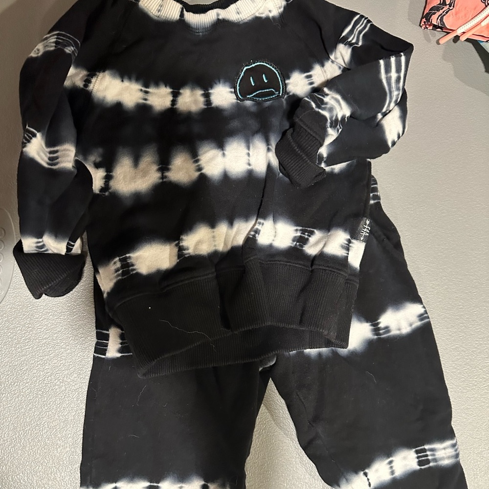 Tie Dye Black Stripe Sweat Suit